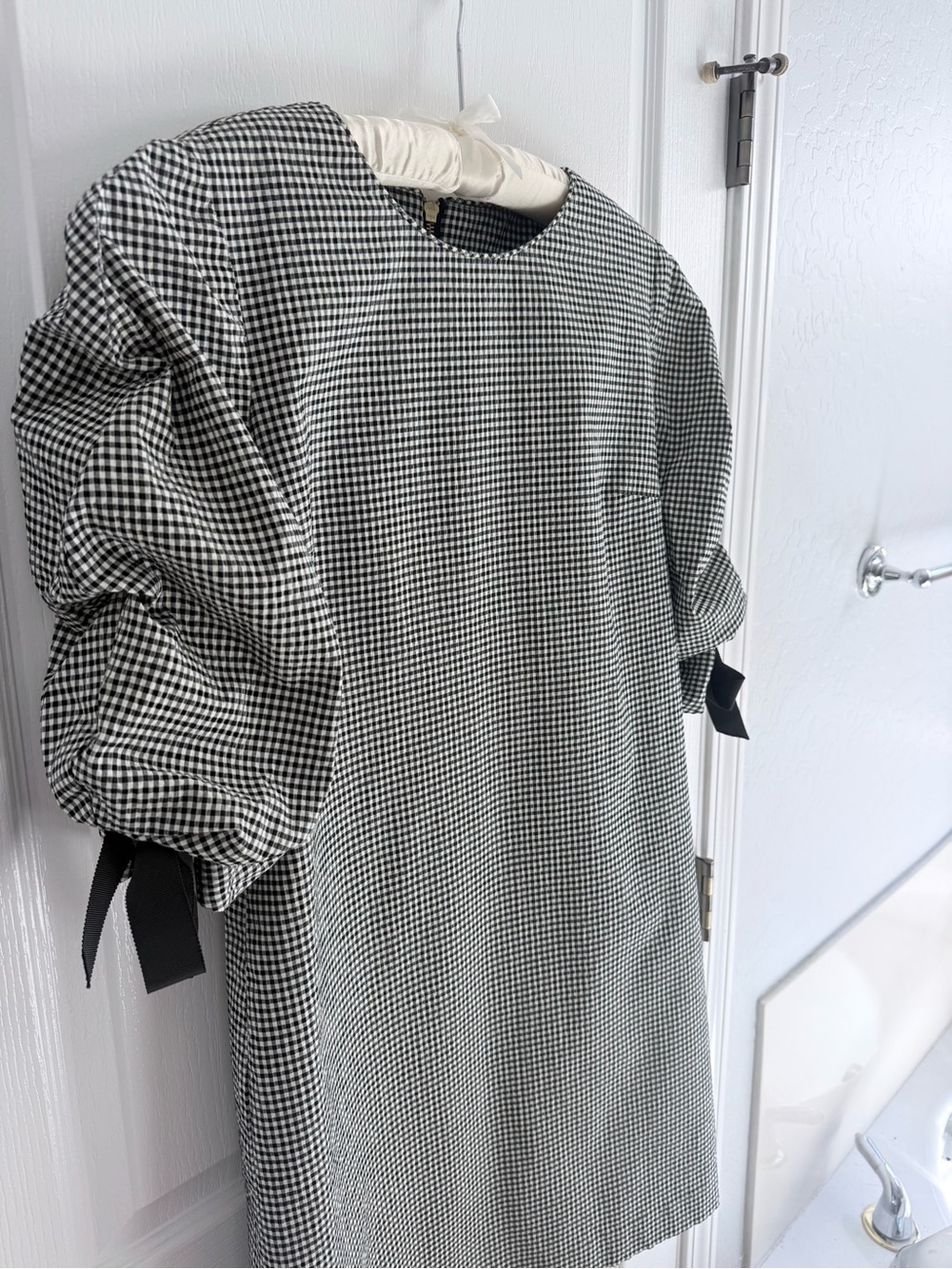 Sara Campbell Black & White Gingham Puff Sleeve Mini Shift Dress Sz 2